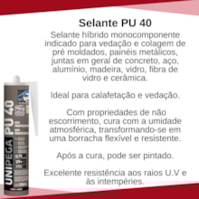 Adesivo Pu 40 Cinza 280ml Unipega Adesivo Pu 40 Cinza 280ml Unipega