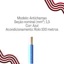 Cabo Flexível Azul 1,5mm 750v Rolo 100 Metros Cobrecom/Megatron Cabo Flexível Azul 1,5mm 750v Rolo 100 Metros Cobrecom/Megatron