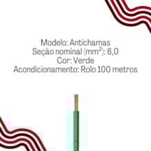 Cabo Flexível Verde 6,0mm 750v Rolo 100 Metros Cobrecom/Megatron Cabo Flexível Verde 6,0mm 750v Rolo 100 Metros Cobrecom/Megatron