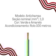 Cabo Flexível Verde e Amarelo 1,0mm 750v Rolo 100 Metros Cobrecom/Megatron Cabo Flexível Verde e Amarelo 1,0mm 750v Rolo 100 Metros Cobrecom/Megatron