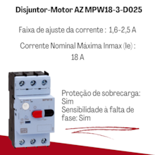 Disjuntor Motor Az 1,6-2,5A MPW18-3-D025 Weg Disjuntor Motor Az 1,6-2,5A MPW18-3-D025 Weg