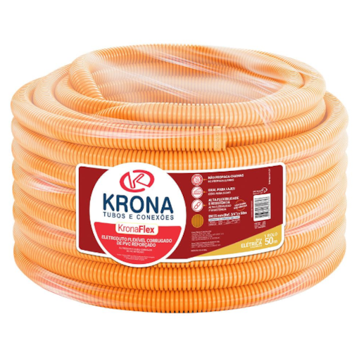 Eletroduto de PVC Corrugado Reforçado 20mm Flexível (Lage) Laranja Rolo 50m Krona