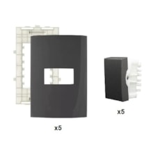 Kit 5 Placas 4x2 1 Posto + 5 Interruptores Simples Sleek Grafite Margirius