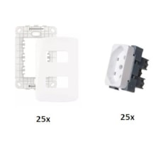 Kit Tomada 2P+T 20A + Placa 2 Postos Branco B3 50 Unidades Margirius  Kit Tomada 2P+T 20A + Placa 2 Postos Branco B3 50 Unidades Margirius