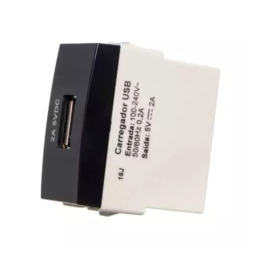 Módulo Tomada Sleek Ebony USB 2A Bivolt Preto Margirius Módulo Tomada Sleek Ebony USB 2A Bivolt Preto Margirius