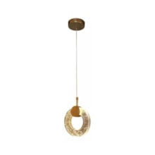 Pendente LED Cristal Arco Dourado 15cm Cabo 2m