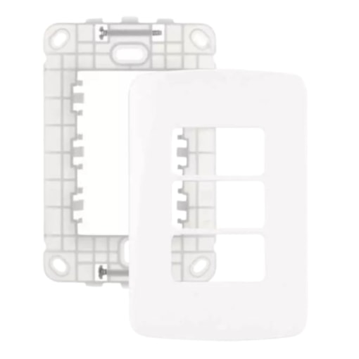 Placa 4x2 3 Postos Horizontais c/ Suporte Branca B3 Margirius Placa 4x2 3 Postos Horizontais c/ Suporte Branca B3 Margirius