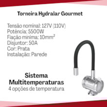 Torneira Multitemperatura Hydralar Gourmet 4T Prata Mesa 127V 5500W Hydra Torneira Multitemperatura Hydralar Gourmet 4T Prata Mesa 127V 5500W Hydra