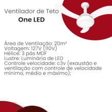 Ventilador de Teto One Led 3 Pás Branco 127V Ventidelta   Ventilador de Teto One Led 3 Pás Branco 127V Ventidelta