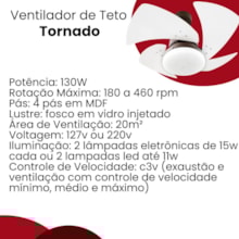 Ventilador Teto Tornado Led 4 Pás Branco/Marrom 127V Ventidelta  Ventilador Teto Tornado Led 4 Pás Branco/Marrom 127V Ventidelta